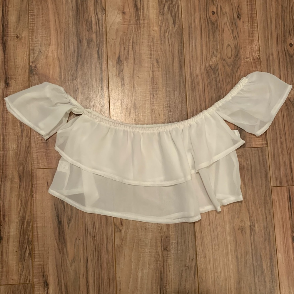 White Off the Shoulder Crop